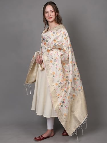 Women's Art Silk Dupatta with All Over Brocaded Beautiful Silk Floral Ethnic Design Stole/Scarf/Chunni3
