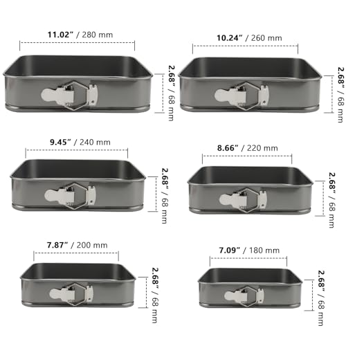 ZOENHOU 6-Piece Non-Stick Cake Tin Set - 7" to 11" Springform Bakeware with Leakproof Design and Removable Bottom - Image 2