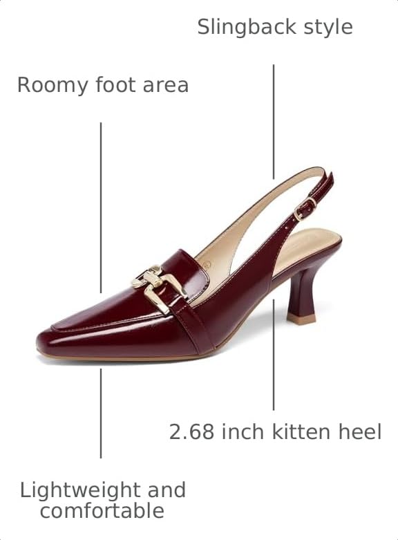 Image of Fashare Womens Slingback Heels Kitten Low Dress Shoes Closed Toe Metal Chain Elegant Work Pumps