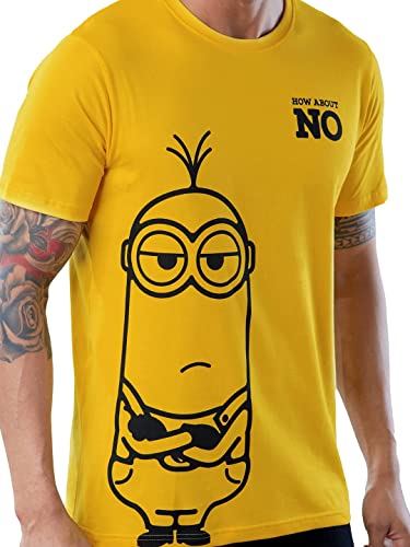 Image of The Souled Store|Men & Boys Official Round Neck Minions How About No Graphic Printed|Half Sleeve 100% Cotton|Yellow Color T-Shirts