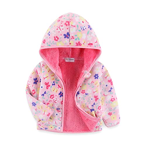 Mud Kingdom Little Girls Polar Fleece Jacket Cute Floral Butterfly Pink Thick Warm Outerwear 7-8 Years