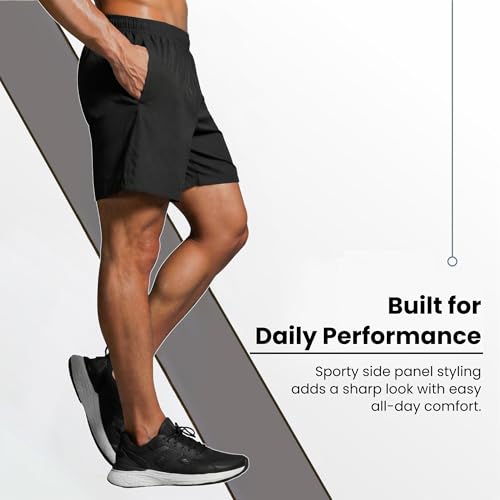 Image of NINQ Mens 2 Pack Polyester Yoga Short Men Summer Running Gym Sports Shorts with Pockets Shorts for Men (in, Alpha, M, Regular, Black)
