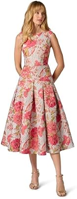 Adrianna Papell Floral Jacquard MIDI Dress, Pink/Blue Multi, 12