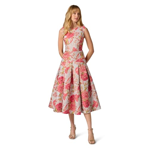 Adrianna Papell Floral Jacquard MIDI Dress, Pink/Blue Multi, 12