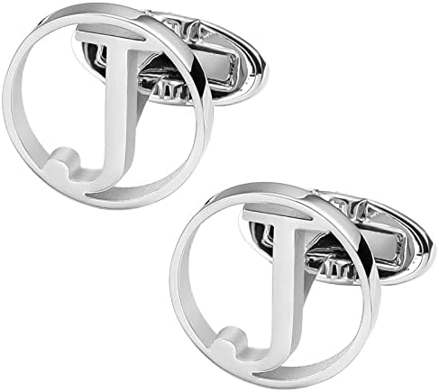 GWD Cufflinks for Men Classic Tuxedo Shirt Wedding Cuff Links Personalized Initials A-Z Gift (J)