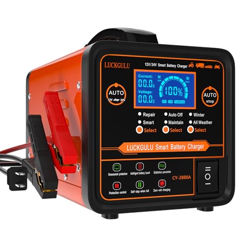 YOURHEEY Caricabatteria Auto 12V/24V Intelligente 15A - Manutenzione Automatica, Riparazione, Modalità Invernale, Per Batterie AGM/GEL, Display LCD, 3 Anni Garanzia