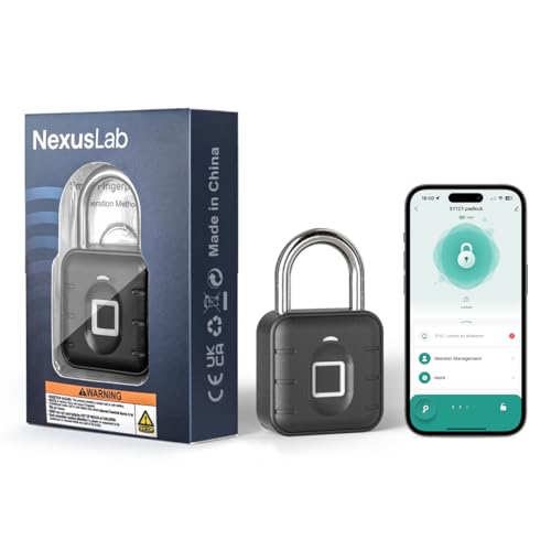 NexusLab Smart Fingerprint Padlock, Locker Lock, Gym Lock with TUYA App Control, IP67 Waterproof, 10 Fingerprints, Stainless Steel Shackle for School Locker, Fence, Gym Locker & Outdoor Gatres