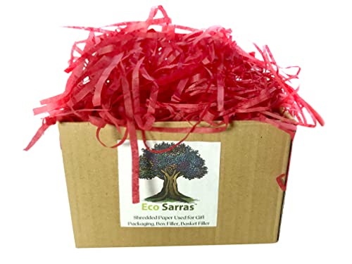 Image of Eco Sarras Thin Shredded Paper Crinkle Paper Grass Strips Gift Tray Decoration, Gift Hamper Decorations, Gift Box Fillers, Wedding Birthday & Valentines Day Gift (100 Grams, Red,Pack of 1)