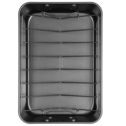 15" Roaster with V Rack, Non-Stick Heavy Gauge Roasting Tray, PFAS-Free, Dishwasher Safe, Oven Safe to 230°C – 38.5x27.5x7.5cm Large Roasting Pan, Grey, BlackOne - Image 5