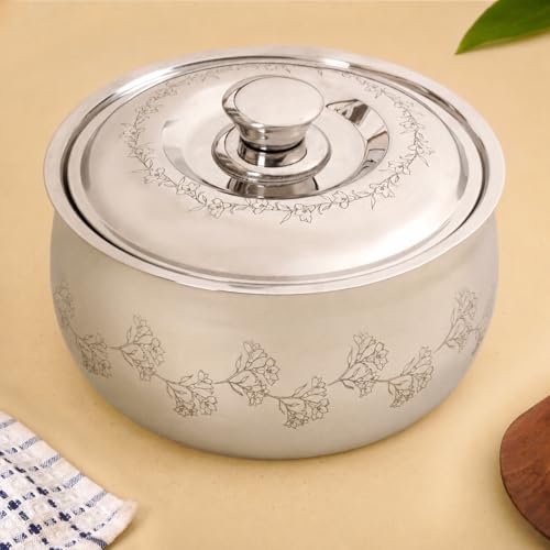 Image of Nestasia Stainless Steel Insulated Casserole with Lid (3000 ml) - 100% Food Safe Casserole for Roti Hot Case with Floral Vine Pattern - Keeps Food Hot & Cold | Rust Resistant & BPA - Free