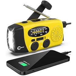Esky Emergency Hand Crank Radio with 3 LED Flashlight, AM/FM/NOAA Portable Weather Radio with 2000mAh Rechargable Battery, Solar Powered USB Charged Radio for Indoor Outdoor Camping, SOS Alarm