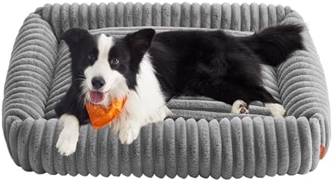 Feandrea Hundebett, großes orthopädisches Hundekörbchen, 106 x 75 x 20 cm | Hundekissen waschbar, flauschige Hundematte, weiche Polsterung, taubengrau, BADDI Kollektion PGW313GD01