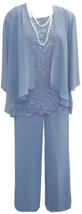 3 Pieces Mother of The Bride Pant Suits for Women Dressy Lace Wedding Formal Outfit with Jackets FT020