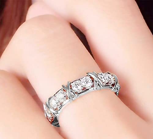 Womens Full Moissanite Diamond Ring Shaping Rings Gold/Rose Gold/Silver X Cross Weight Loss Ring Women Wedding Band Ring (Moissanite Diamond Ring Silver, 7)3