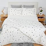 H HANSEL HOME Juego de Funda Nordica Microfibra de 4 Piezas para Cama 135 Suave Transpirable, Incluye 1 Funda Edredón 220x220cm, 1 Bajera 135x200+30cm, 2 Fundas de Almohada - Blanco Divino