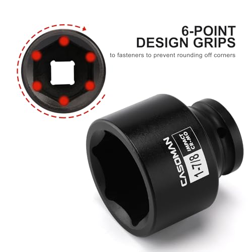 Image of CASOMAN 3 /4 inch Drive 6 Point SAE Impact Socket-1-7 /8 inch, Shallow, Heat-Treated, CR-MO, Axle Nut Socket for Easy Removal of Axle Shaft Nuts (1-7 /8 inch)