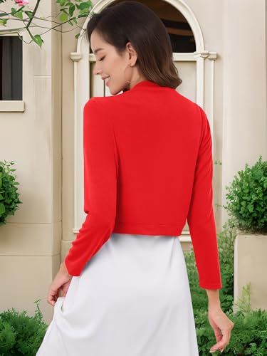 Image of Women's Long Sleeve Shrugs Lightweight Open Front Cropped Cardigan for Women S-2XL
