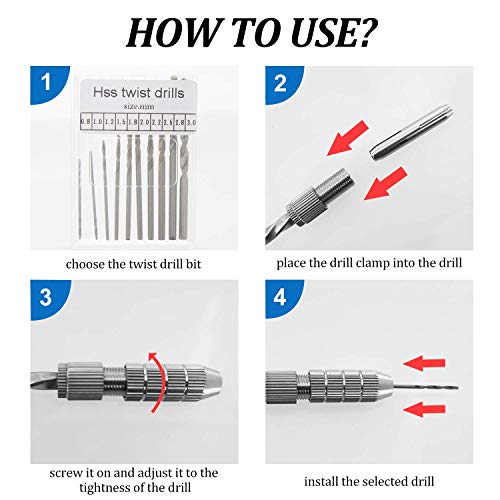 Pin Vise Hand Drill Bit Set,iBayx Micro Mini Twist Drills Set with Precision Hand Drill Rotary Tool,Twist Drills,Drill Holders and Bench Vice for Wood, Jewelry, Plastic Craft DIY Etc (0.8-3.0mm)