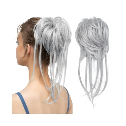 Postiche chignon synthétique bouclé gris faux cheveux chouchou updo pour femmes