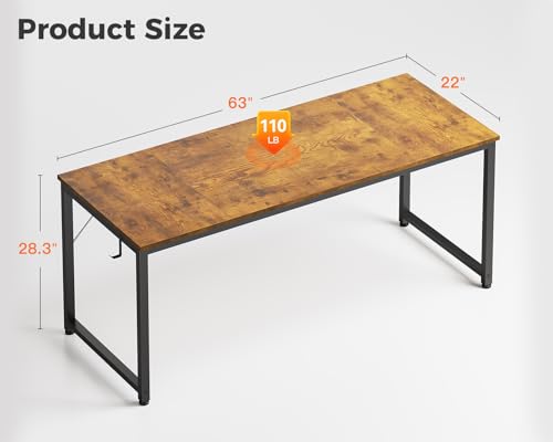 Image of Casaottima 63 Inch Computer Desk for Home Office, Study Writing Table for Small Spaces, Simple Modern Desk with Headphone Hooks, Rustic Brown