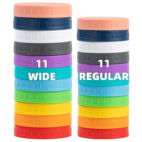 Bedgeta 22 Pack Plastic Mason Jar Lids, 11 Wide Mouth
