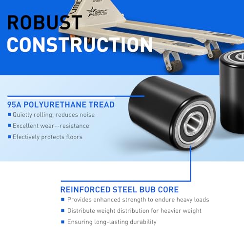 Image of PTH50 Pallet Jack Front Load Wheels Replacement Kit for Crown PTH50 Pallet Jack, Come with Axles, Poly Tread Black with Bearings 20mm