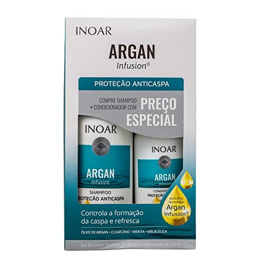 INOAR Kit Argan Infusion Anticaspa Shampoo + Condicionador, 500 Ml+ 250 Ml, Multicolorido