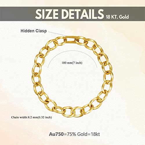 Sisgem 18K Yellow Gold Cuban Link Bracelet For Women, Real 18 Carat Gold Bracelet Fine Jewelry For Her (8.2 Mm, 7.0 Inch Adjustable) #TOP2
