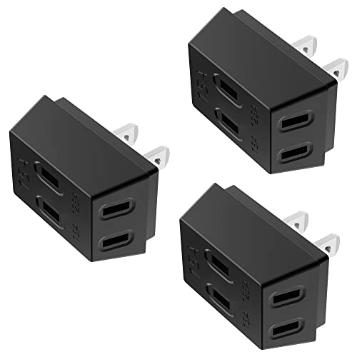 HITRENDS 電源タップ 雷ガード付 電源タップ 3口 3個セット (PSE認証) - ほこり防止シャッター 難燃性素材 絶縁設計 ブラック
