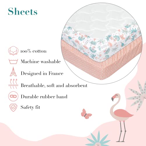 My Little Zone Cotton Baby Crib Fitted Sheets For Girls - Jungle Theme Toddler Bed And Crib Sheets Set, 2 Pack #TOP2