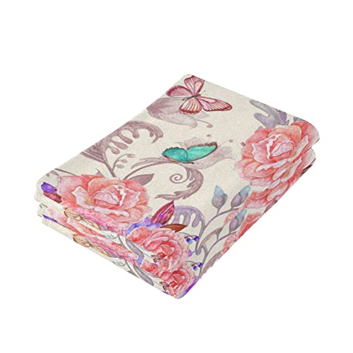 Floral Pink Rose Hand Towel Set Of 2 Soft Highly Absorbent Rose Print Towels Floral Fingertip Towels Bath Towel Multipurpose For Hand Face Bathroom Gym Hotel Spa Kitchen Decor Gift 28.3X14.4 Inch #TOP2