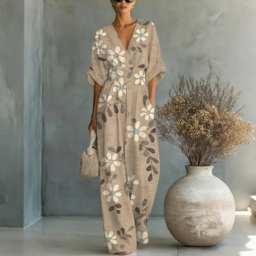 Mono estampado con cinturón ropa de mujer cuello v pantalones largos 3