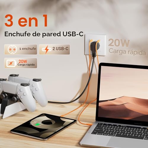 Miniatura 4 de BSEED Enchufe Schuko con USB C 20W 1 Gang 2 Pack, Enchufe de Pared con USB 16A con Placa de Cristal 86 * 86mm, Blanco