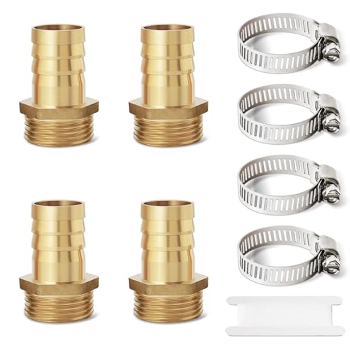 Josaton Raccord de tuyau cannelé en laiton 19 mm BSP mâle x 19 mm, lot de 4 raccords cannelés pour air, eau, carburant