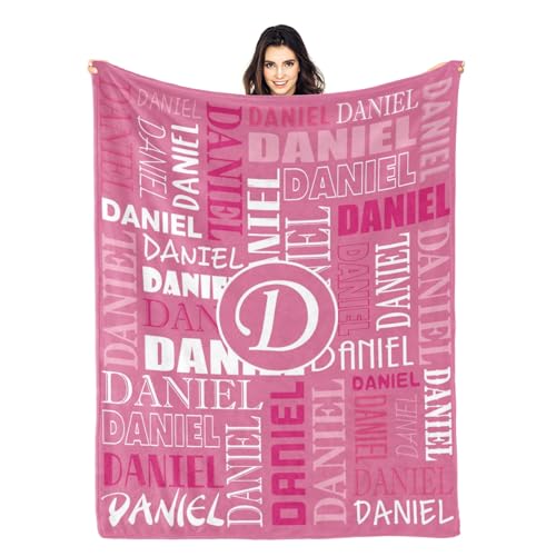 HSSQMH Custom Personalized Initial Letter Name Blanket for Kids & Adults - Customized Blanket with Name for Mothers, Fathers, Grandma, Mom - Birthday, Christmas (Pink)