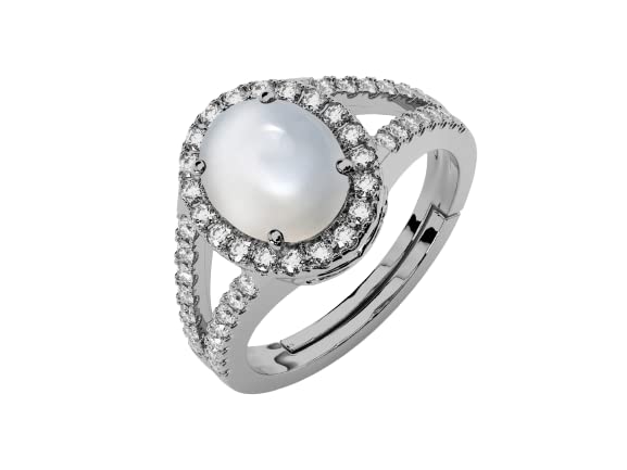 Bague réglable en argent avec opale de feu blanche 7,50 carats - 2