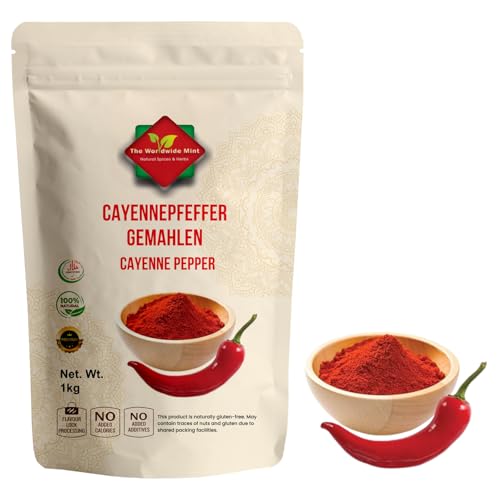 Cayenne-Pfeffer (1 kg) Cayenne-Pfeffer-Pulver Meergewürz Vogelpfeffer roter Pfeffer scharfer Cayenne-Chilipulver Premium-Qualität 100 % natürlich ohne Zusatzstoffe Lieferung in versiegeltem