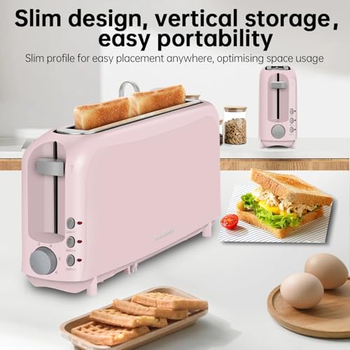 SEEDEEM 2 Slice Slim Toaster, Single 10" Long Slot Toaster Fits Bagels & Artisan Bread, 6 Shade Settings, Cancel/Reheat/Defrost, Removable Crumb Tray, Auto Shut-Off, Pink by SEEDEEM - Image 2