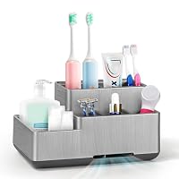 XFLYP Portaspazzolino, Portaspazzolino Elettrico per Tutti i Tipi di Dentifricio e Spazzolino da Denti, Scatola Portaoggetti da Bagno, Nessuna Perforazione Richiesta, per Bagno (Grigio