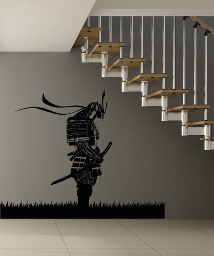 Stickerbrand Asian Home Decor. Meditating Samurai Wall Decal Sticker (Black) #5024B 76In Tall X 96In Wide #TOP6
