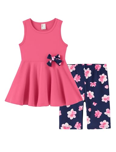Image of PATPAT Girls Summer 2 Piece Outfits 4-12Y Butterfly Bow Sleeveless Tunic Tops and Floral Print Shorts Cute Clothes
