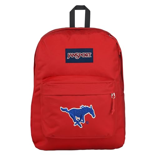 Image of JanSport NCAA Officially Licensed Backpack, Smu Mustangs, Superbreak Plus with Padded 15'' Laptop Sleeve, Spacious Computer Bag for Men & Women, Durable Daypack with Bottle Pocket, Red Tape