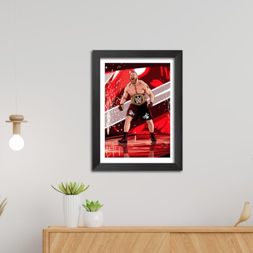 Image of TenorArts Brock Lesnar Poster Wrestler Vector Art Design Photo Framed Painting with Matt Finish Black Textures (12 inches x 9inches)