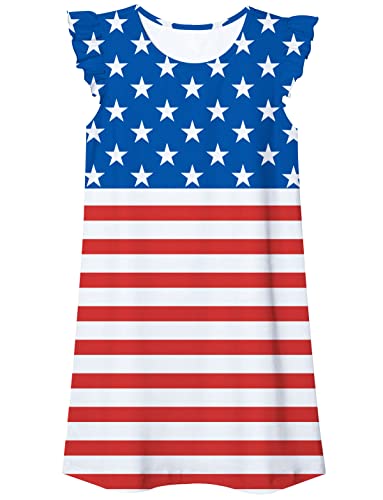Unifaco Girls Nightgowns American Flag 4Th Of July Nightdress Flutter Sleeve Sleepwear Cute Princess Pajamas Homewear Shirt For 5-6 Years #TOP5