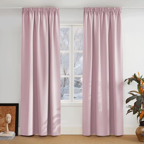 PONY DANCE Cortinas Termicas Aislantes Frio Dormitorio Juvenil Cortinas Opacas 2 Piezas Ventana para Riel Infantiles Niña, 140x245 CM, Rosa Claro