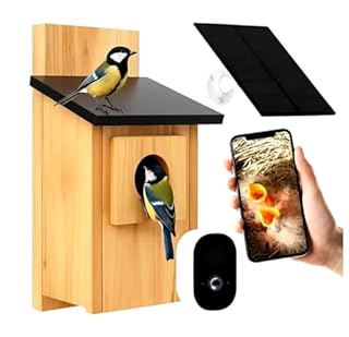 Smart Bird Box with 5MP Wi-Fi Camera – Solar-Powered Nest Box for Live Birdwatching, Motion Detection & App Alerts, Weatherproof Wooden Birdhouse