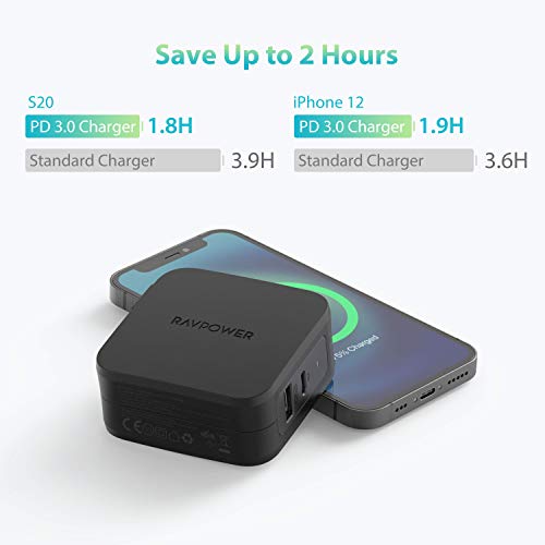 USB C Charger RAVPower 61W PD 3.0 Wall Charger Fast Charging Type C Foldable Adapter with dual Ports Portable Charger for laptop MacBook Pro tablets iPad Pro iPhone 12 Mini Pro Max Galaxy S20 Nintendo - Thumbnail 3