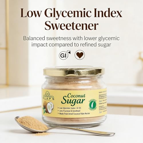 Image of KLAPS Organic Coconut Sugar | Unrefined Natural Sweetener | Low Glycemic Index, Chemical-Free | Vegan, Non-GMO, Healthy Dessert & Baking Sugar | 3x 259g
