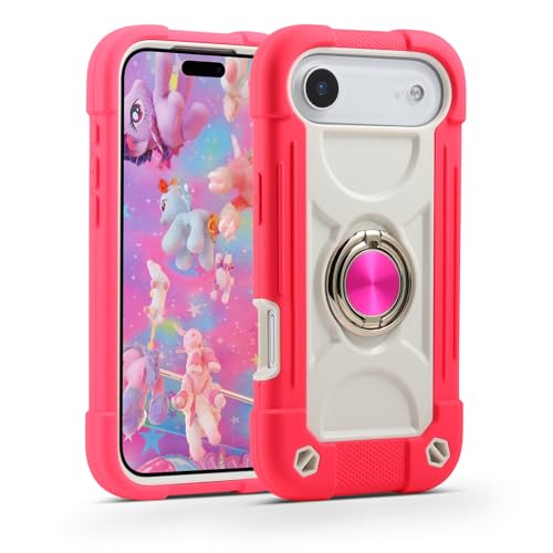 Image of MARKILL Compatible with iPhone with Built-in 360Rotating Ring Stand, Military Grade Drop Protection Full Body Rugged Heavy Duty Case Durable Cover (Hot Pink, iPhone Air)