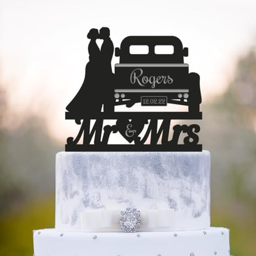Vintage Pickup Bride and Groom Truck Cake Topper,Farm Pickup truck wedding cake topper acrylic,Personalized Pickup cake topper rustic,Cake Insert,Cake Decorating,Cupcake Topper,Kitchen Supplies.